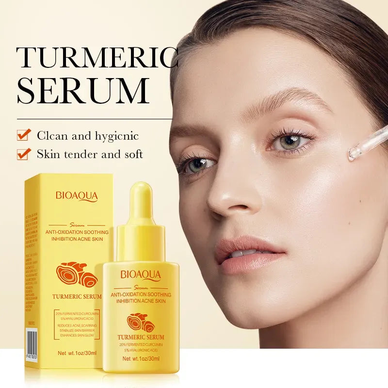 BIOAQUA Turmeric Facial Serum Anti-Oxidation Soothing Acne Skin Hyaluronic Acid Control Oil Moisturizing Face Skin 30ml / 1fl.oz