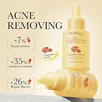 BIOAQUA Turmeric Facial Serum Anti-Oxidation Soothing Acne Skin Hyaluronic Acid Control Oil Moisturizing Face Skin 30ml / 1fl.oz