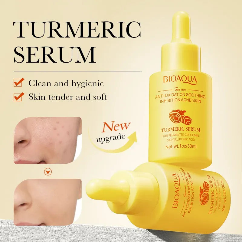 BIOAQUA Turmeric Facial Serum Anti-Oxidation Soothing Acne Skin Hyaluronic Acid Control Oil Moisturizing Face Skin 30ml / 1fl.oz